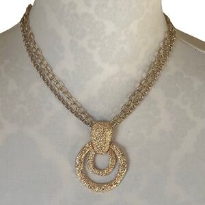 Chico’s Gold Tone Multi-Strand Textured Circle Pendant Necklace